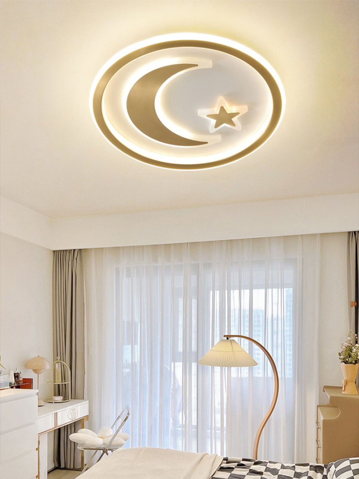 Luxury Star Moon LED Ceiling Lamp Modern Brass Chandelier for Bedroom Living Room