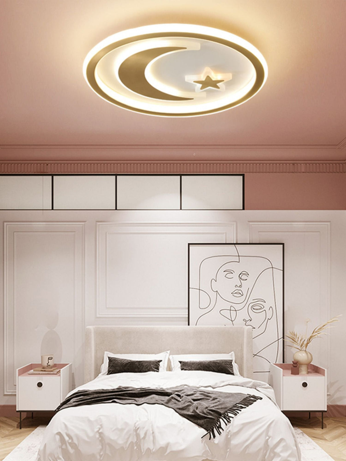 Luxury Star Moon LED Ceiling Lamp Modern Brass Chandelier for Bedroom Living Room