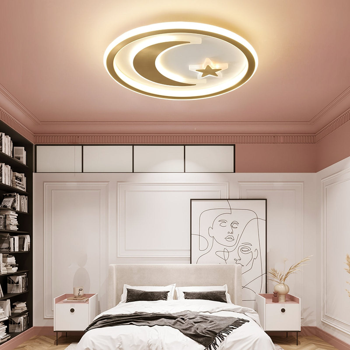 Luxury Star Moon LED Ceiling Lamp Modern Brass Chandelier for Bedroom Living Room