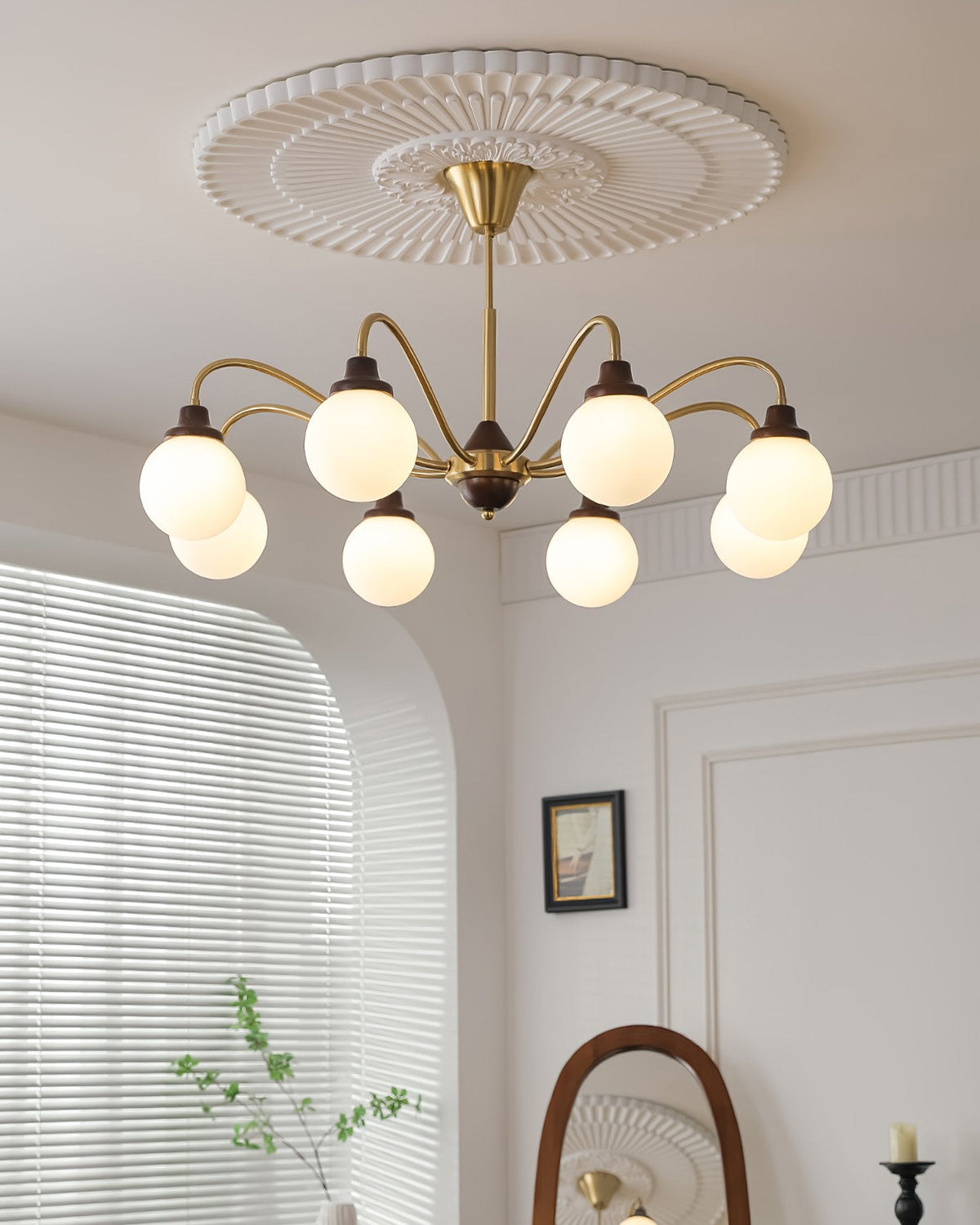 Tillary Retro Chandelier Walnut Mid-Century Modern Dining Room Lighting