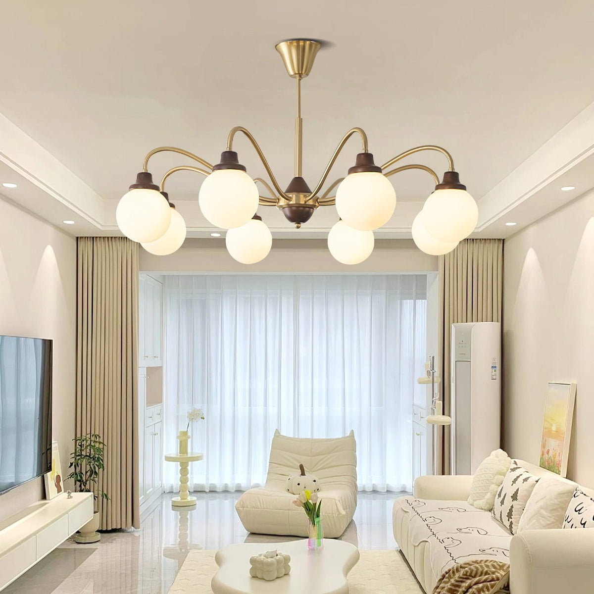 Tillary Retro Chandelier Walnut Mid-Century Modern Dining Room Lighting