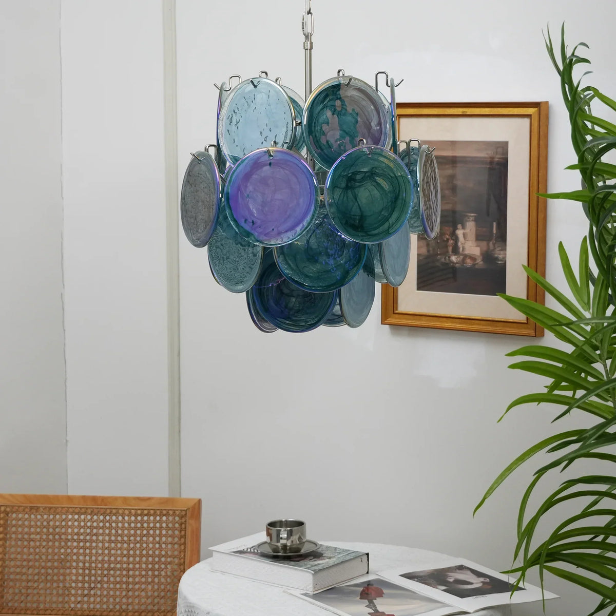 Vintage Murano Blue Glass Disks Chandelier