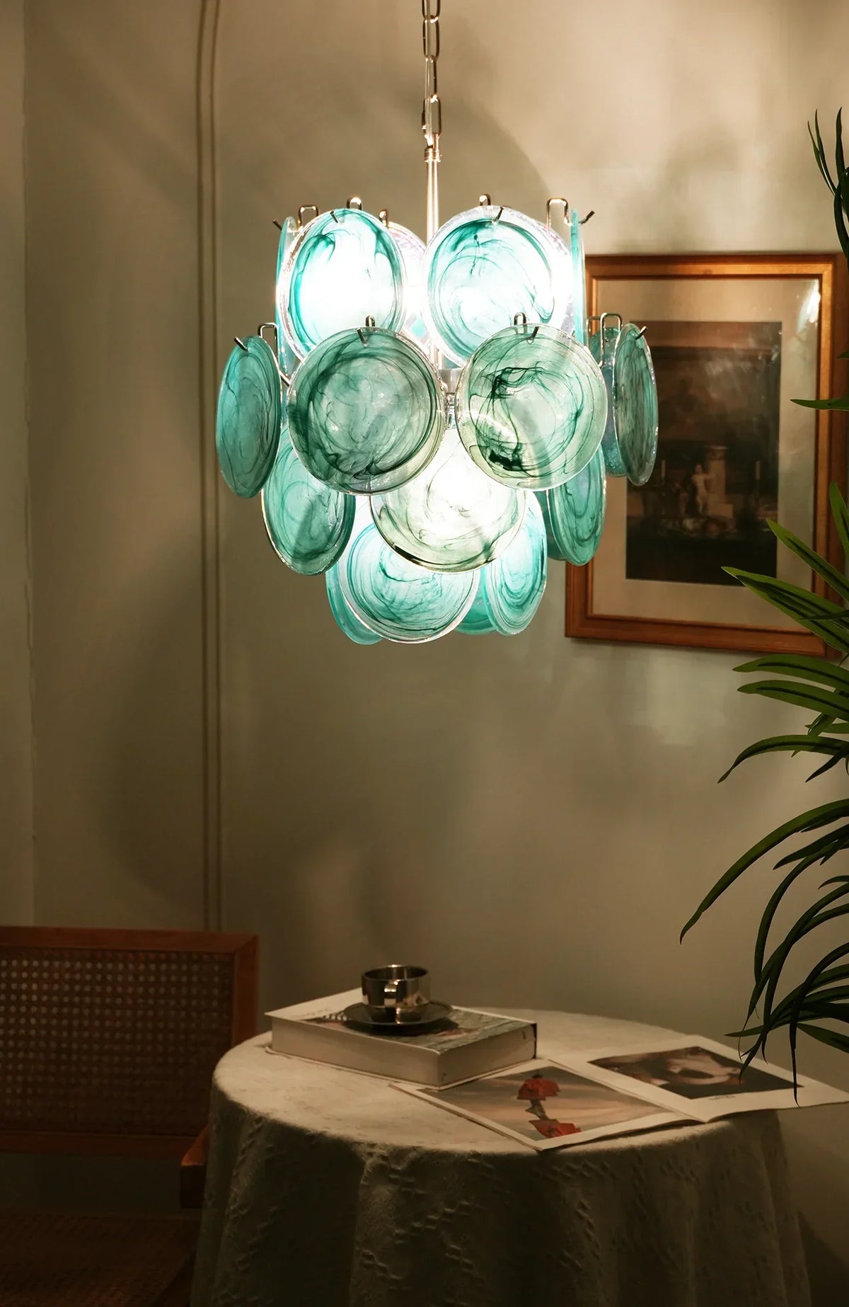 Vintage Murano Blue Glass Disks Chandelier