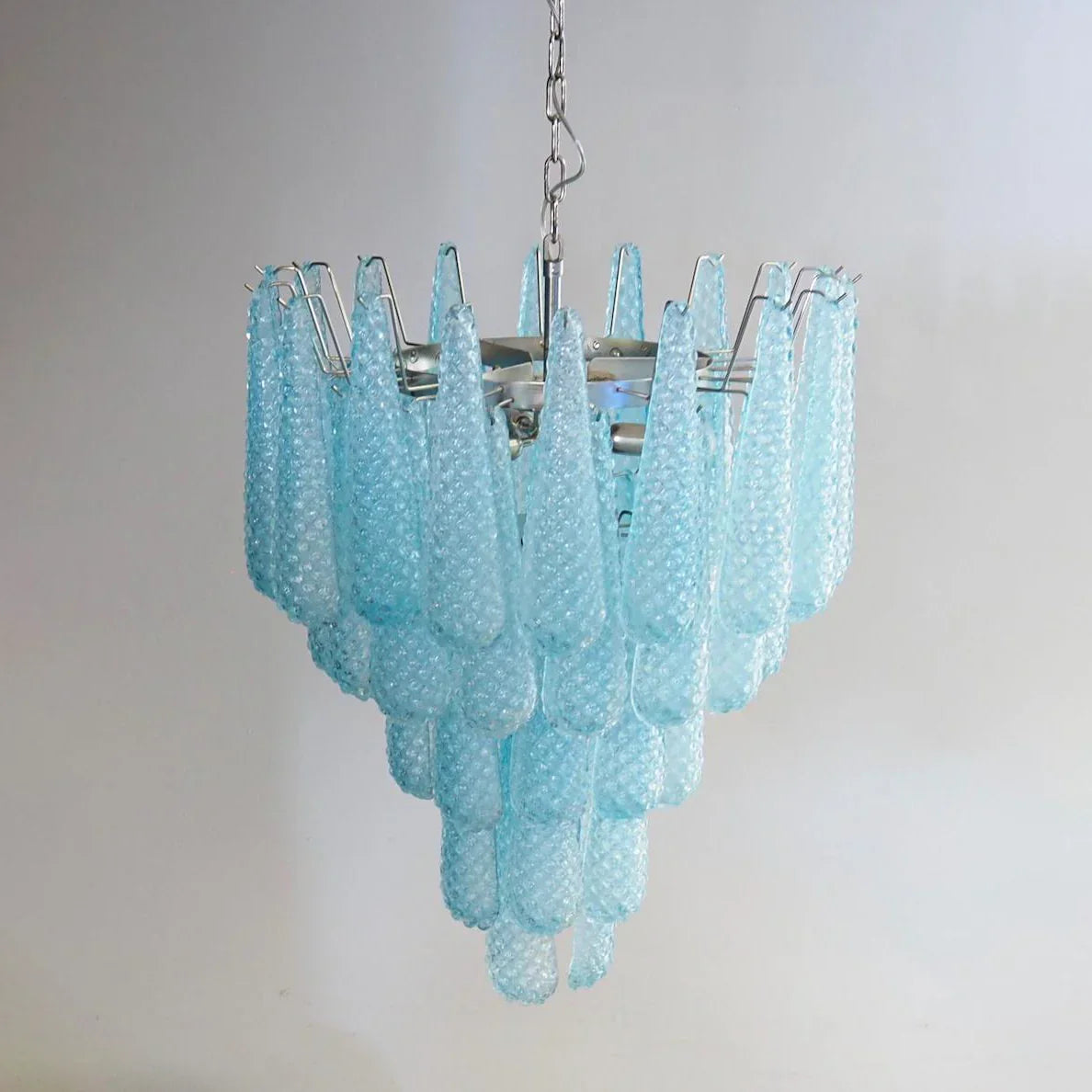 Vintage Murano Blue Petals Drop Glass Chandelier