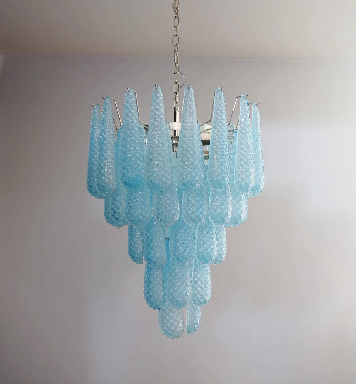 Vintage Murano Blue Petals Drop Glass Chandelier