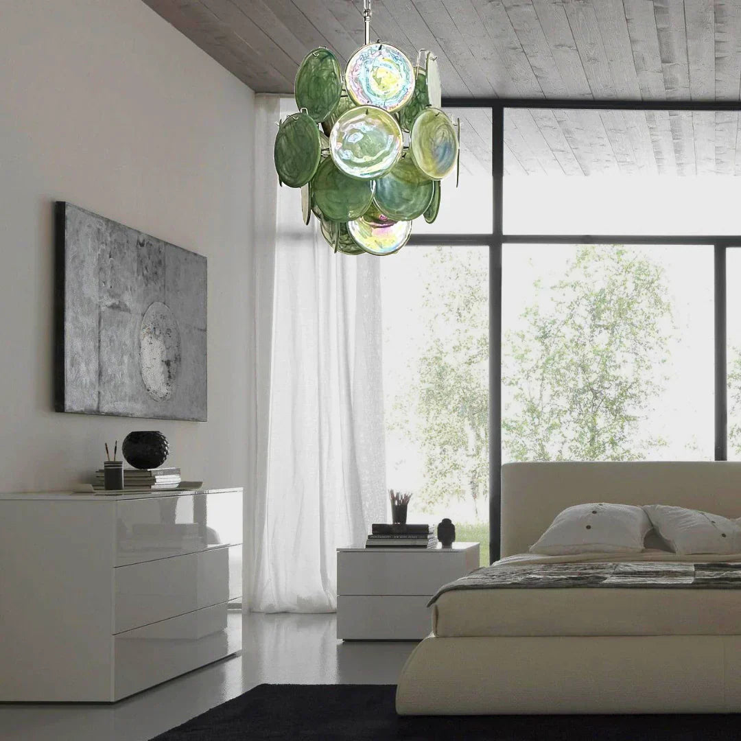 Vintage Murano Green Glass Disks Chandelier