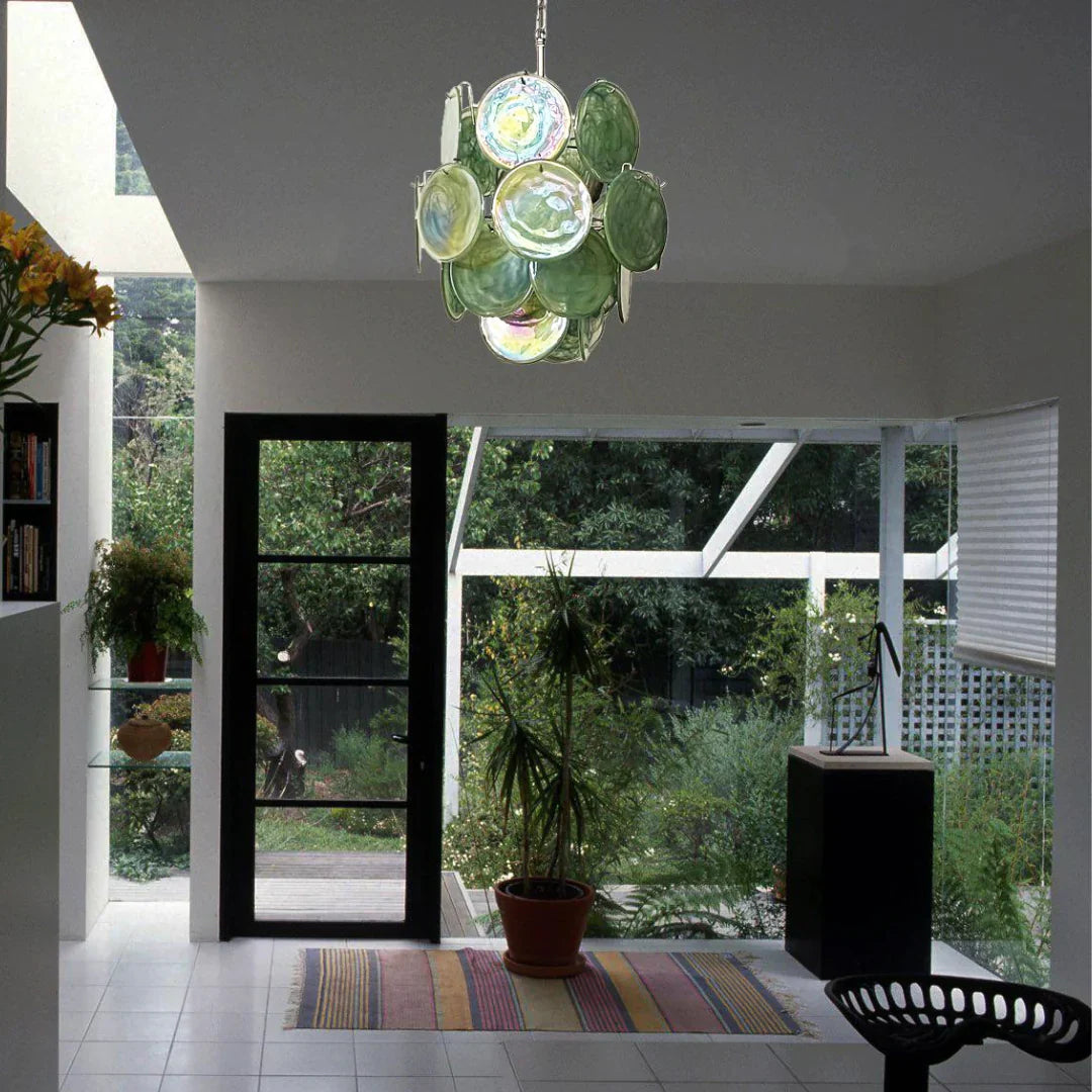 Vintage Murano Green Glass Disks Chandelier