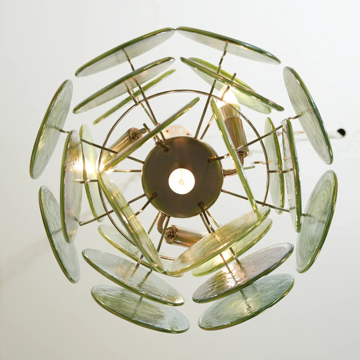 Vintage Murano Green Glass Disks Chandelier