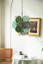 Vintage Murano Green Glass Disks Chandelier