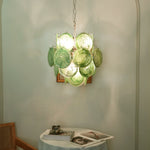 Vintage Murano Green Glass Disks Chandelier