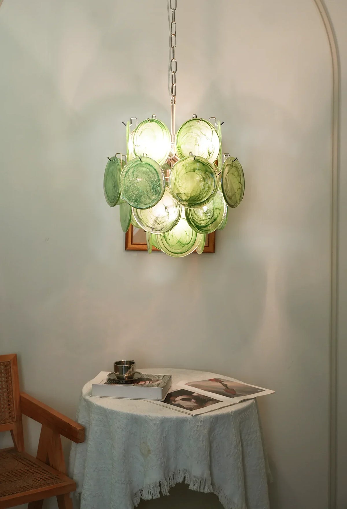 Vintage Murano Green Glass Disks Chandelier