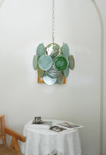 Vintage Murano Green Glass Disks Chandelier