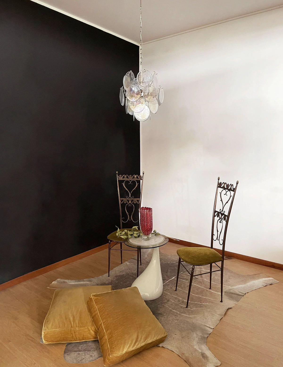 Vintage Murano Iridescent Glass Disks Chandelier