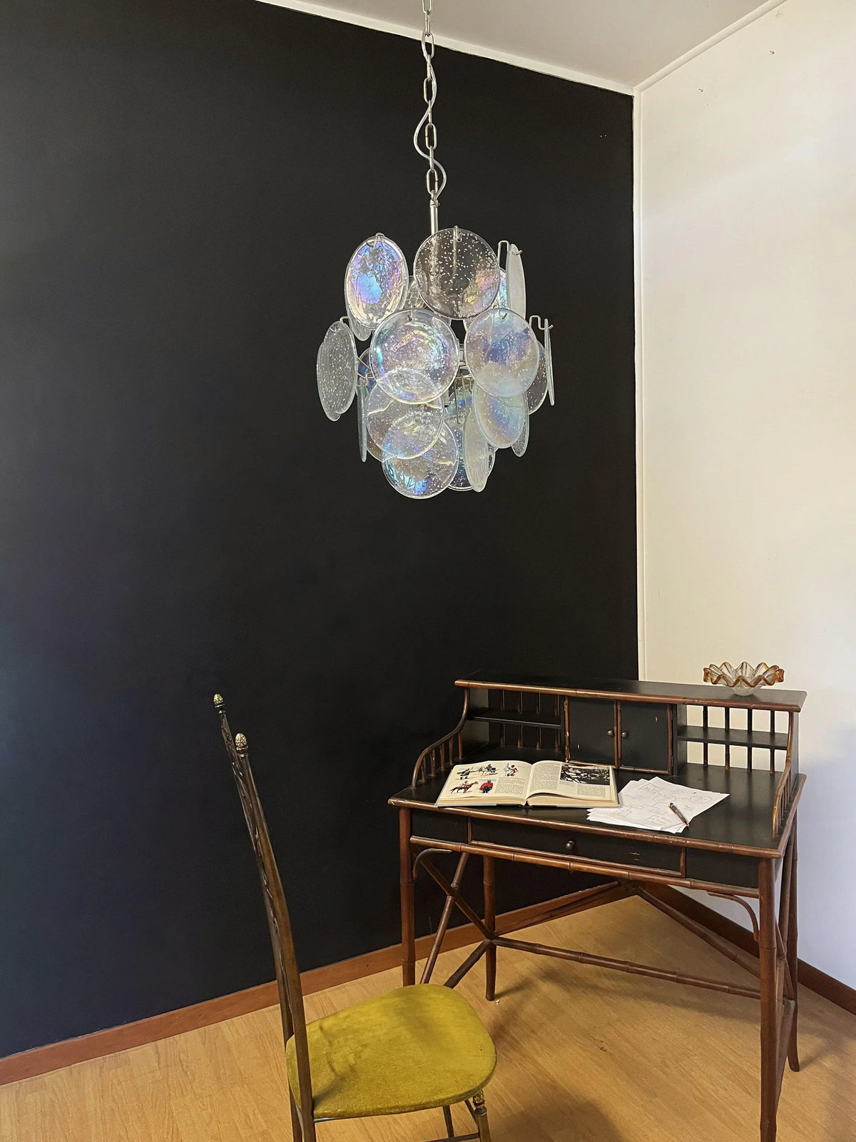 Vintage Murano Iridescent Glass Disks Chandelier
