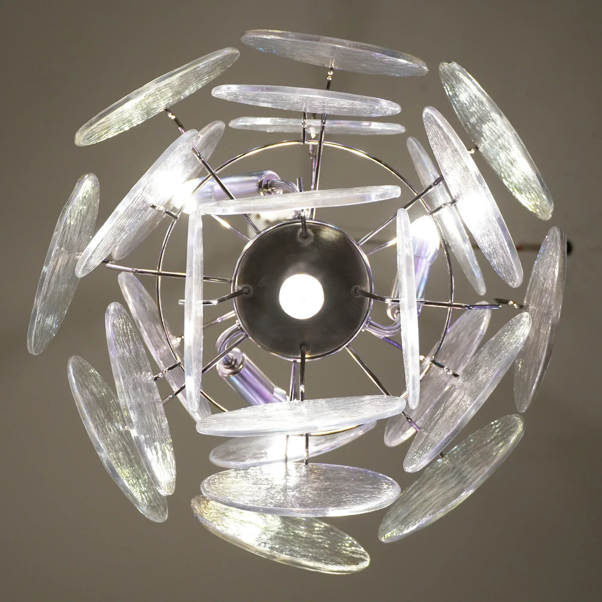 Vintage Murano Iridescent Glass Disks Chandelier