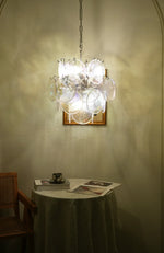 Vintage Murano Iridescent Glass Disks Chandelier