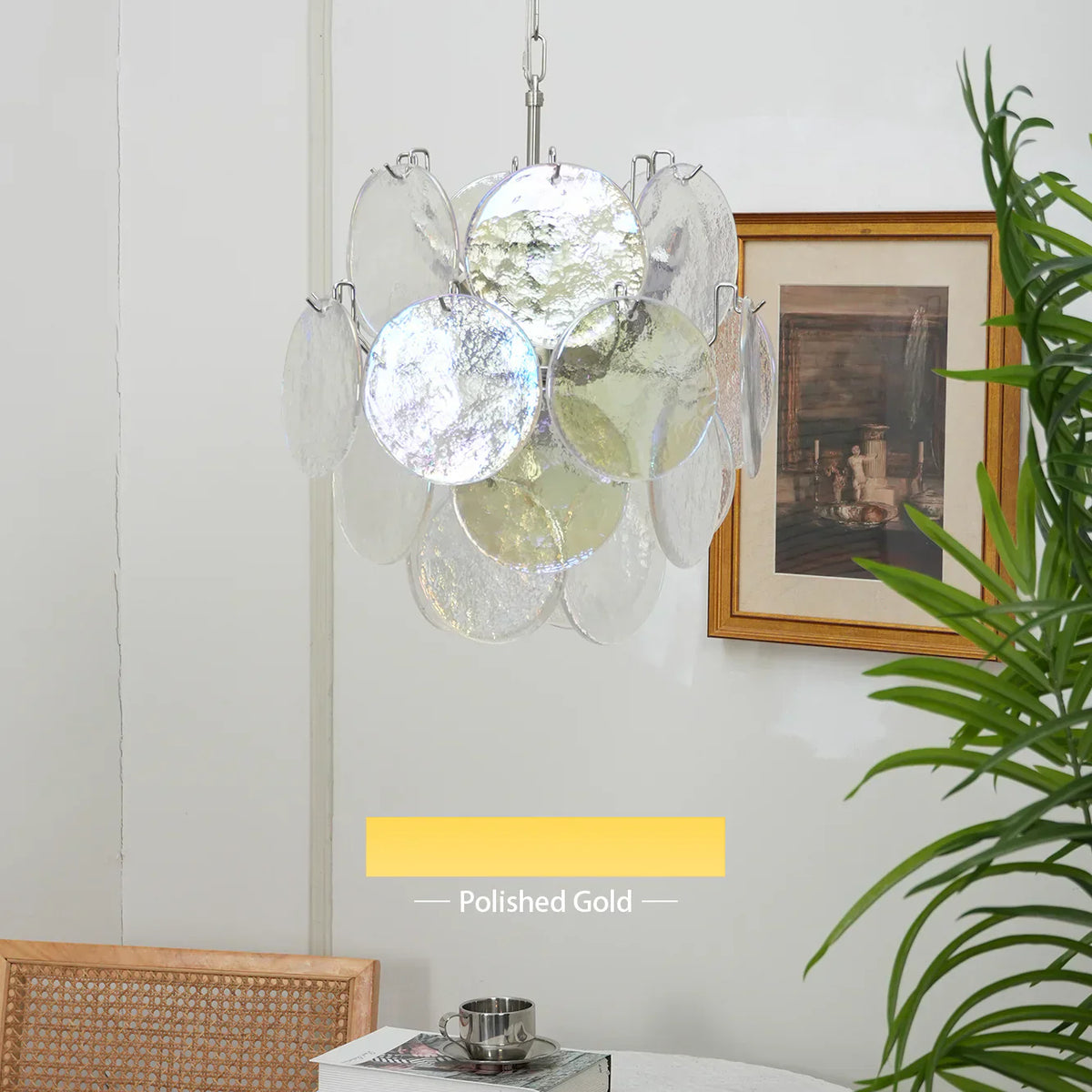 Vintage Murano Iridescent Glass Disks Chandelier