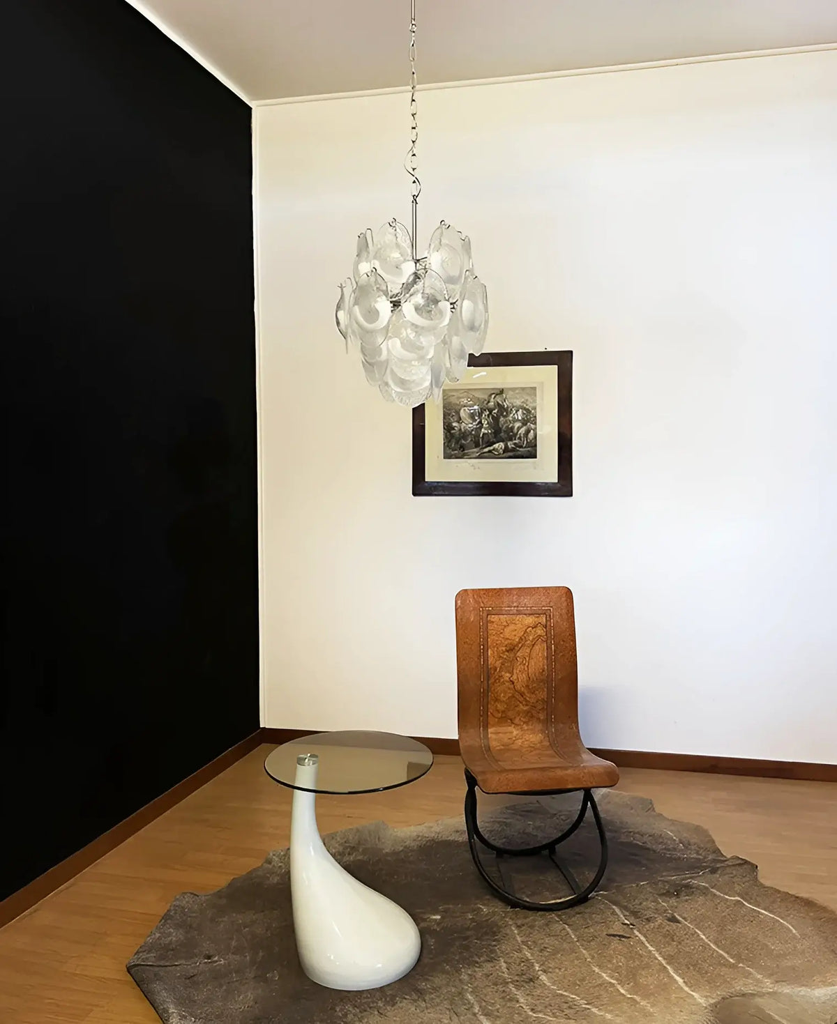 Vintage Murano Lattimo Glass White Chandelier