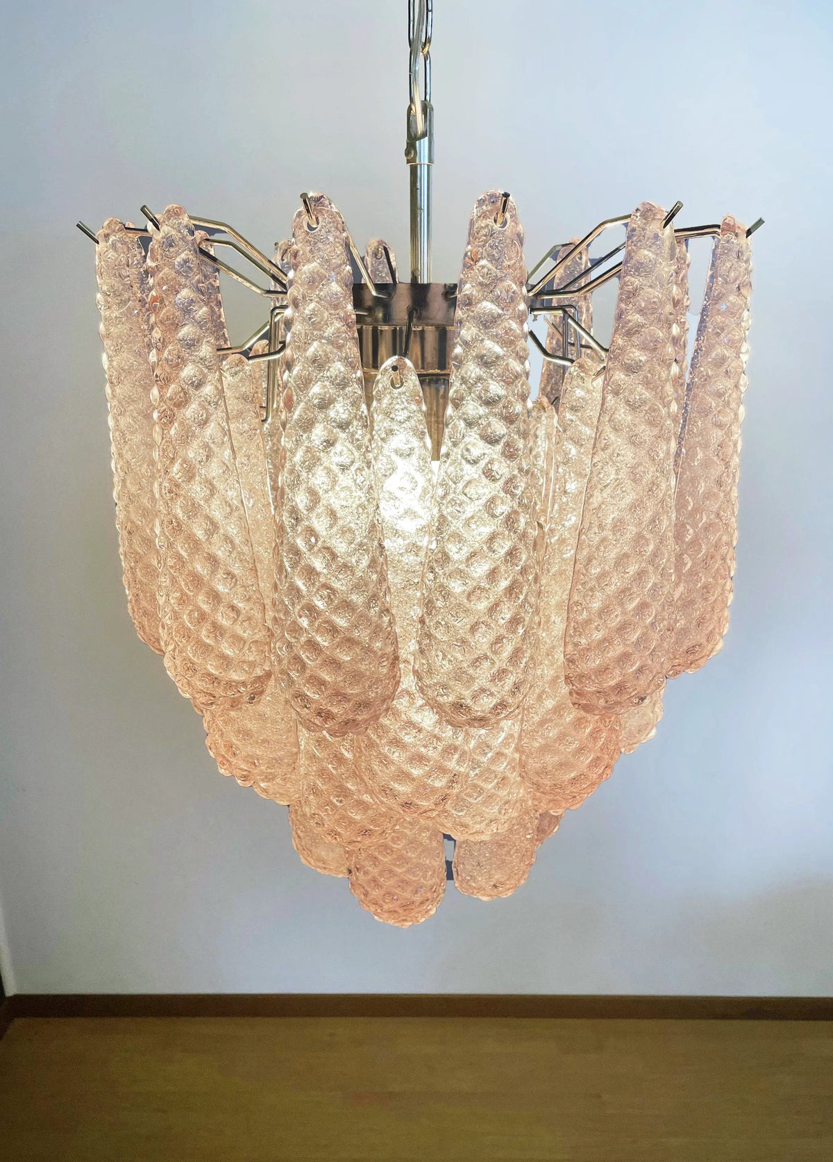 Vintage Murano Pink Glass Petals Chandelier 1