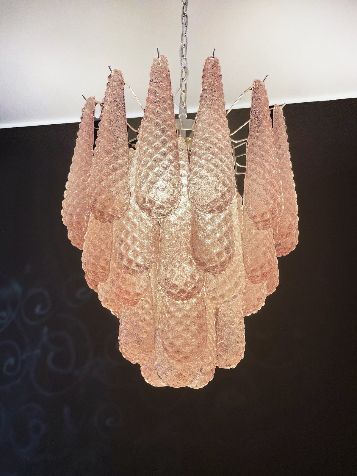 Vintage Murano Pink Glass Petals Chandelier 1