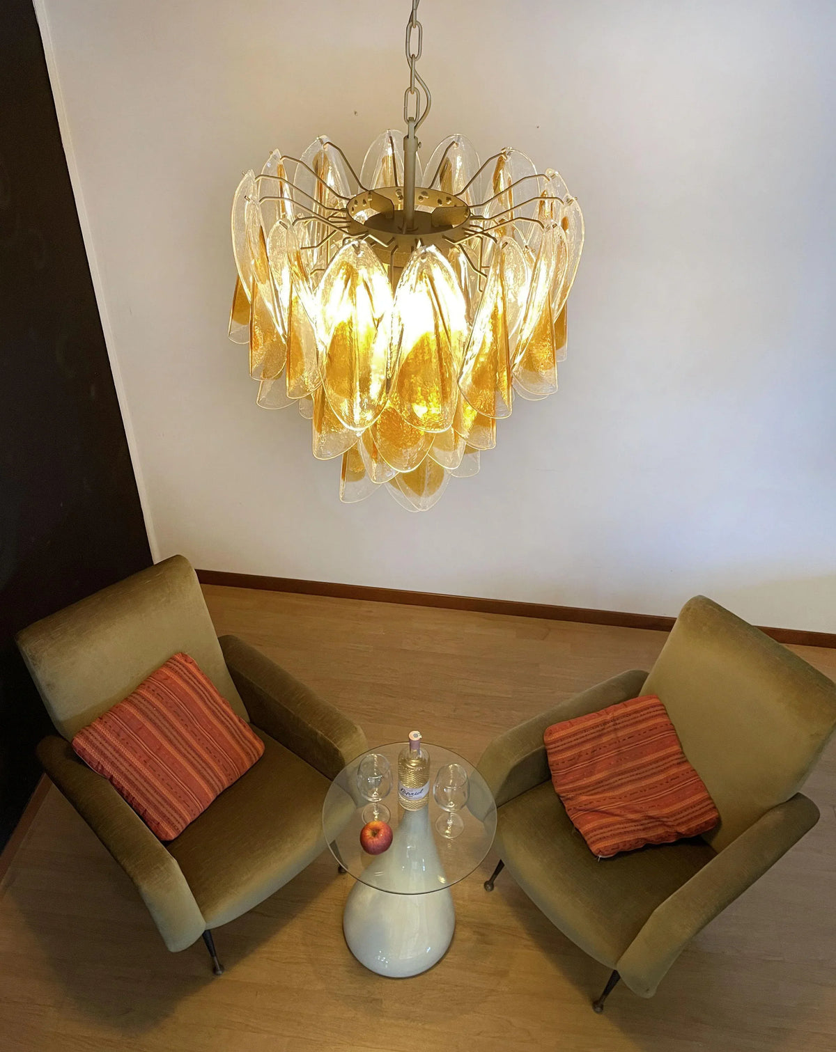 Vintage Murano Swallows Amber Glass Chandelier