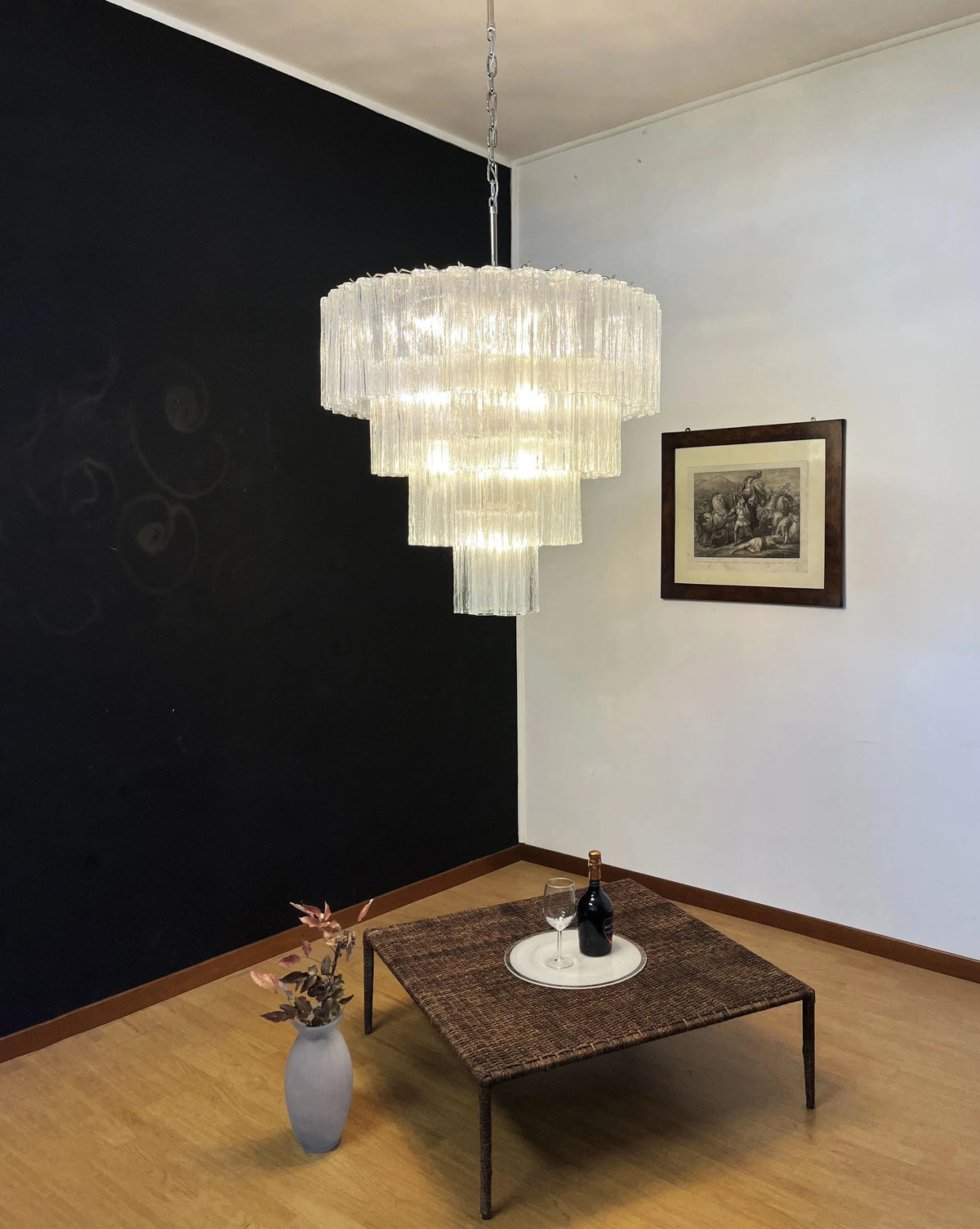 Vintage Murano Transparent Glass Chandelier
