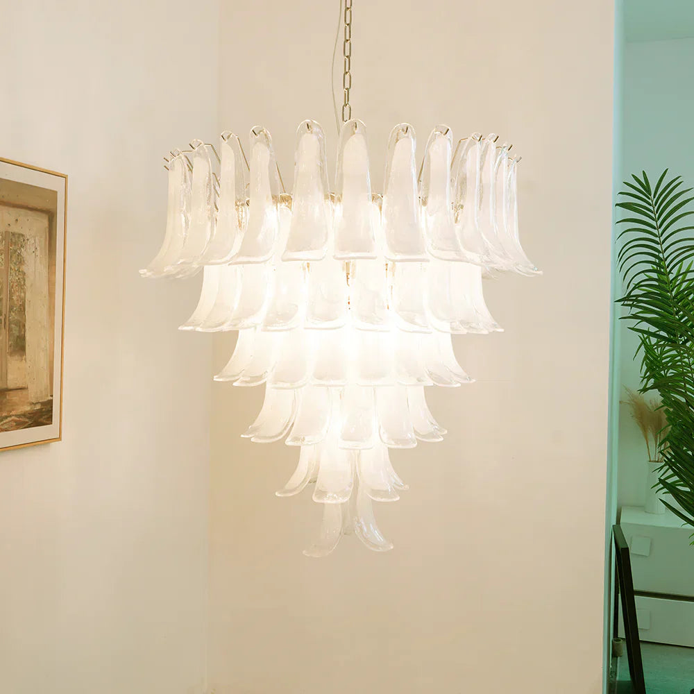 Vintage Murano Transparent Glass Petals Chandelier