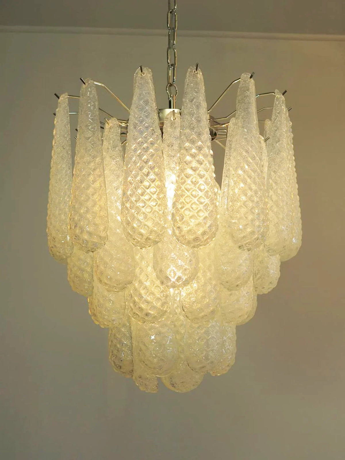 Vintage Murano Transparent Glass Petals Chandelier 1