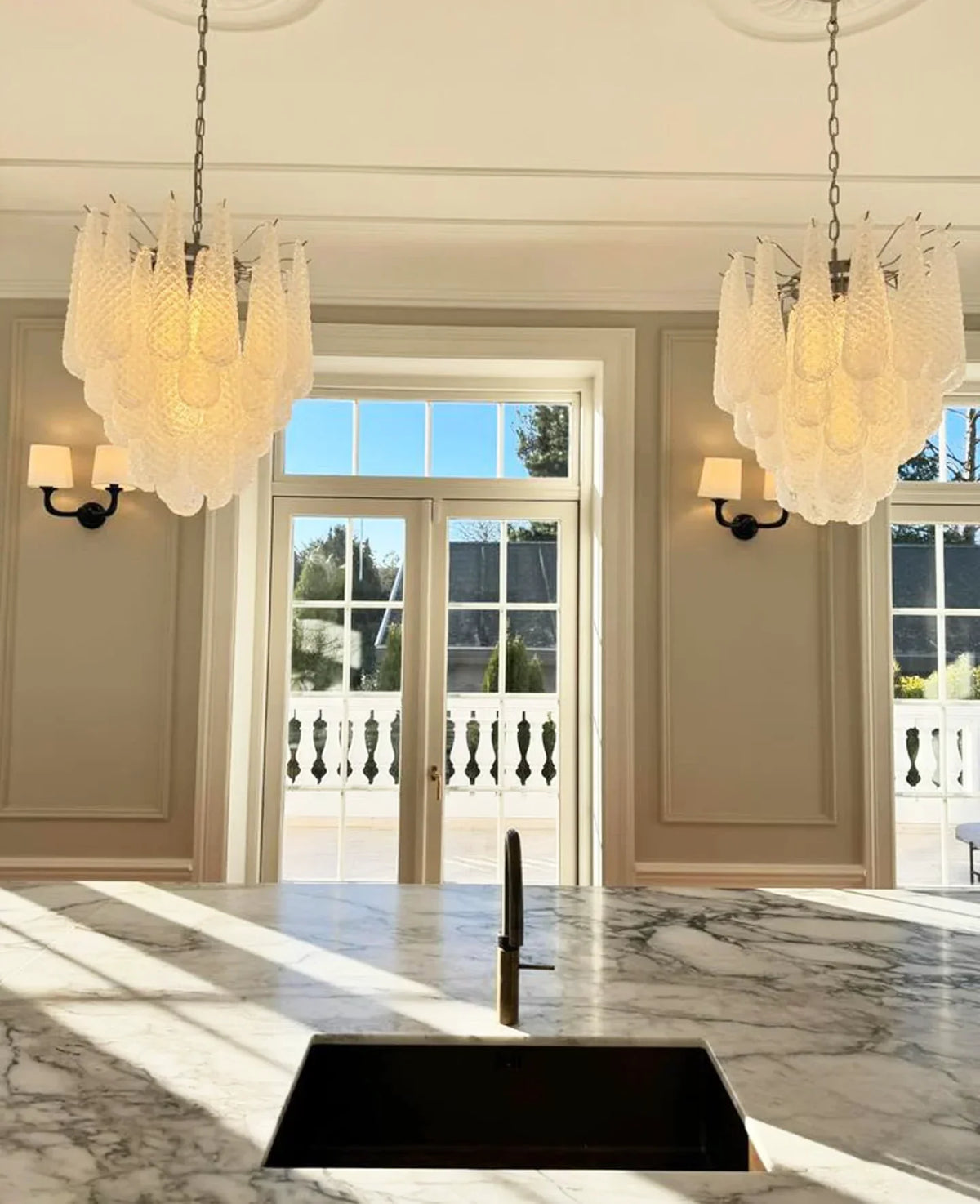 Vintage Murano Transparent Glass Petals Chandelier 1
