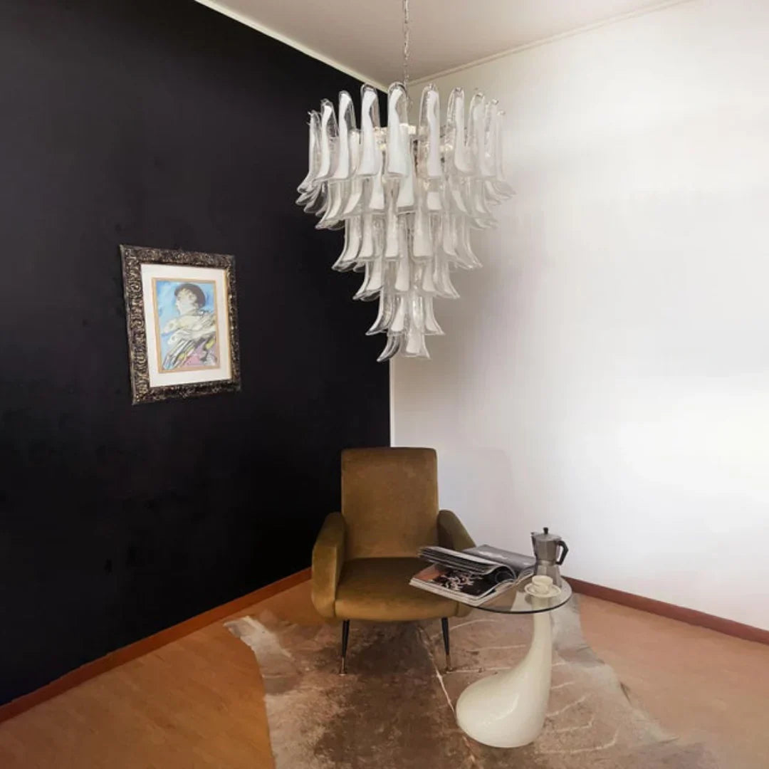 Vintage Murano Transparent Glass Petals Chandelier