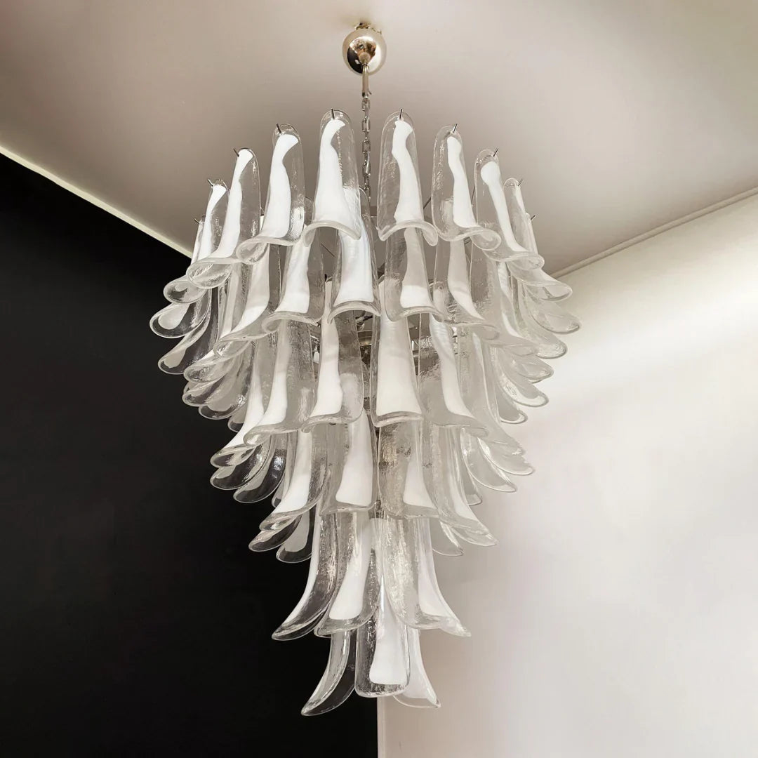 Vintage Murano Transparent Glass Petals Chandelier