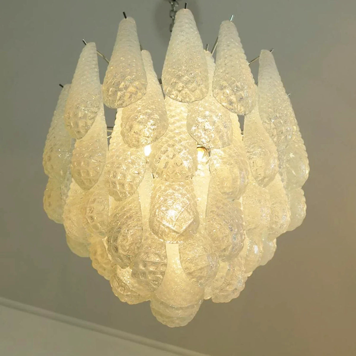 Vintage Murano Transparent Glass Petals Chandelier 1