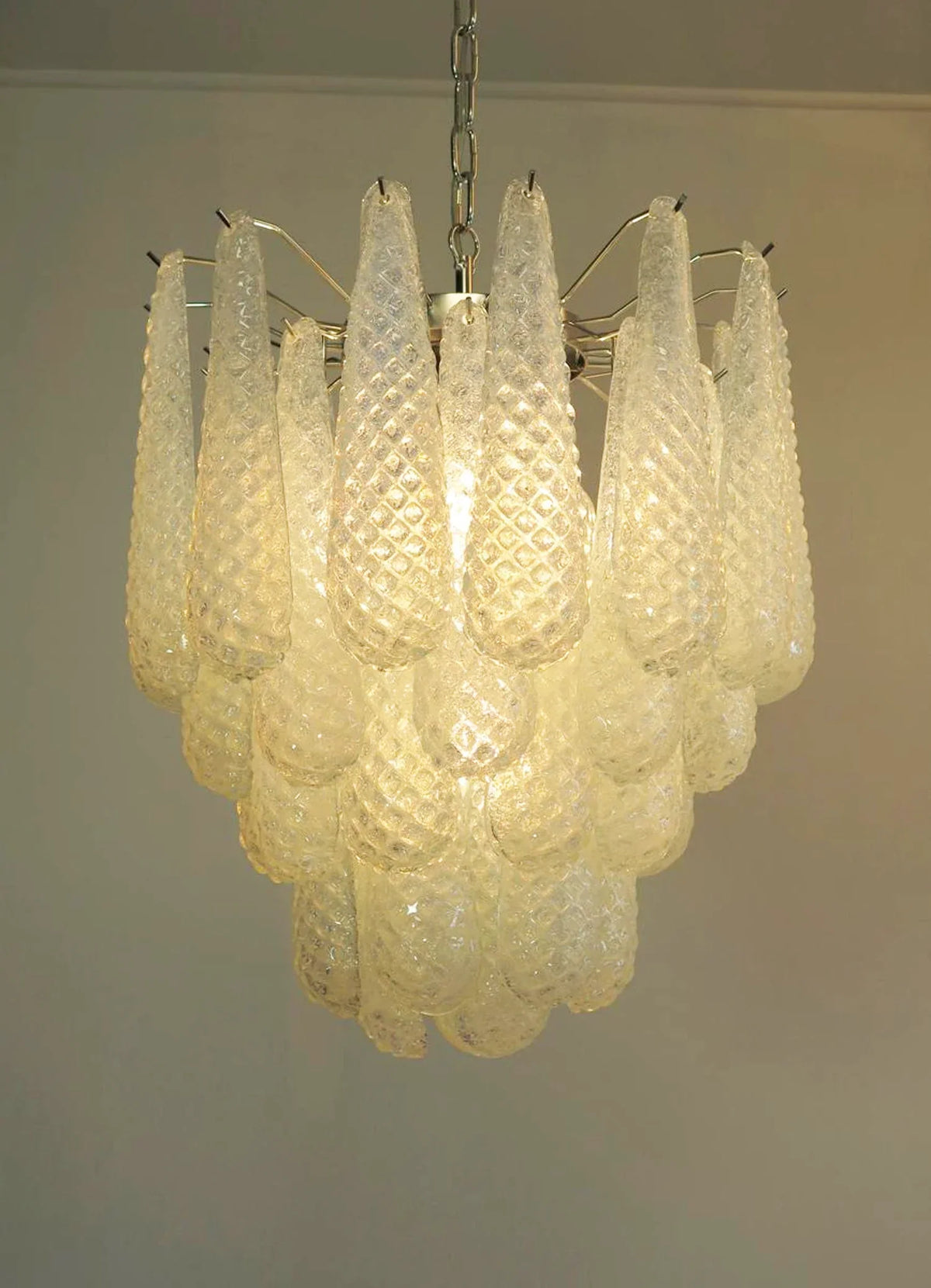Vintage Murano Transparent Glass Petals Chandelier 1