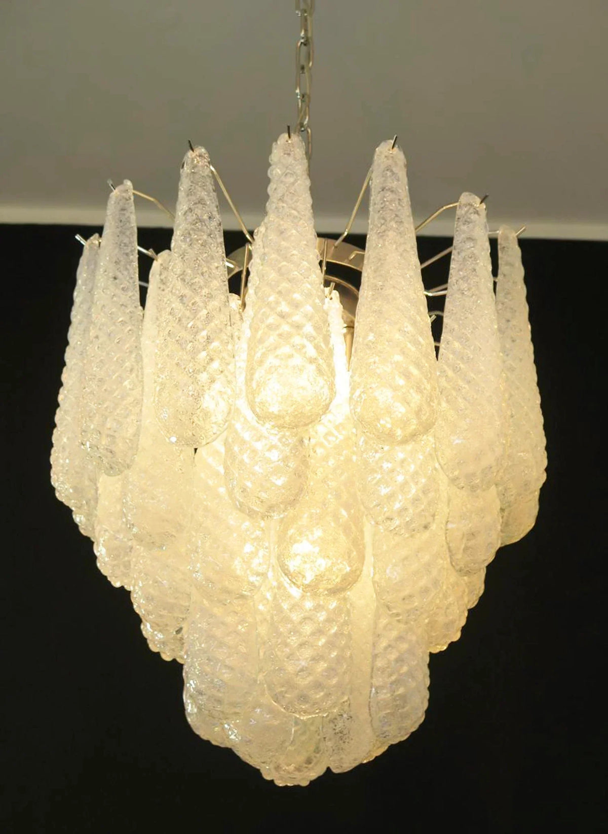 Vintage Murano Transparent Glass Petals Chandelier 1