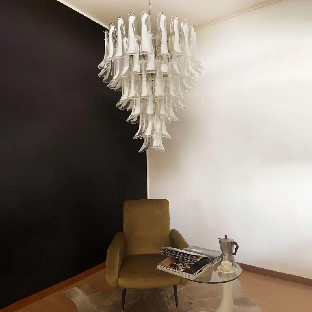 Vintage Murano Transparent Glass Petals Chandelier