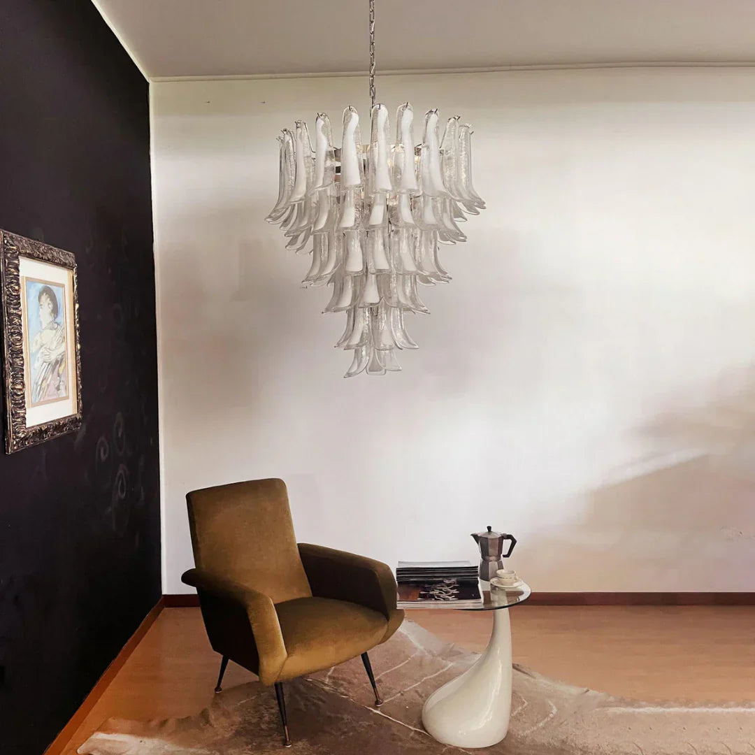 Vintage Murano Transparent Glass Petals Chandelier