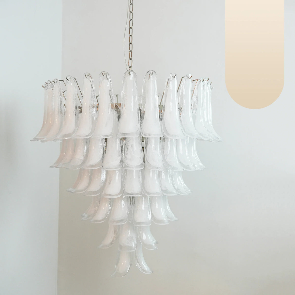 Vintage Murano Transparent Glass Petals Chandelier