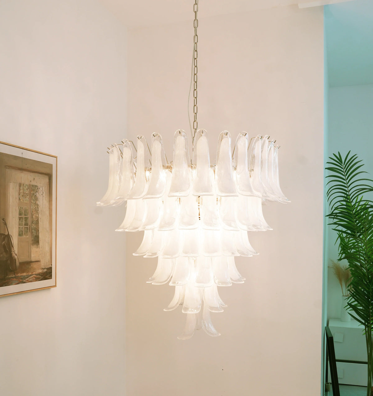 Vintage Murano Transparent Glass Petals Chandelier