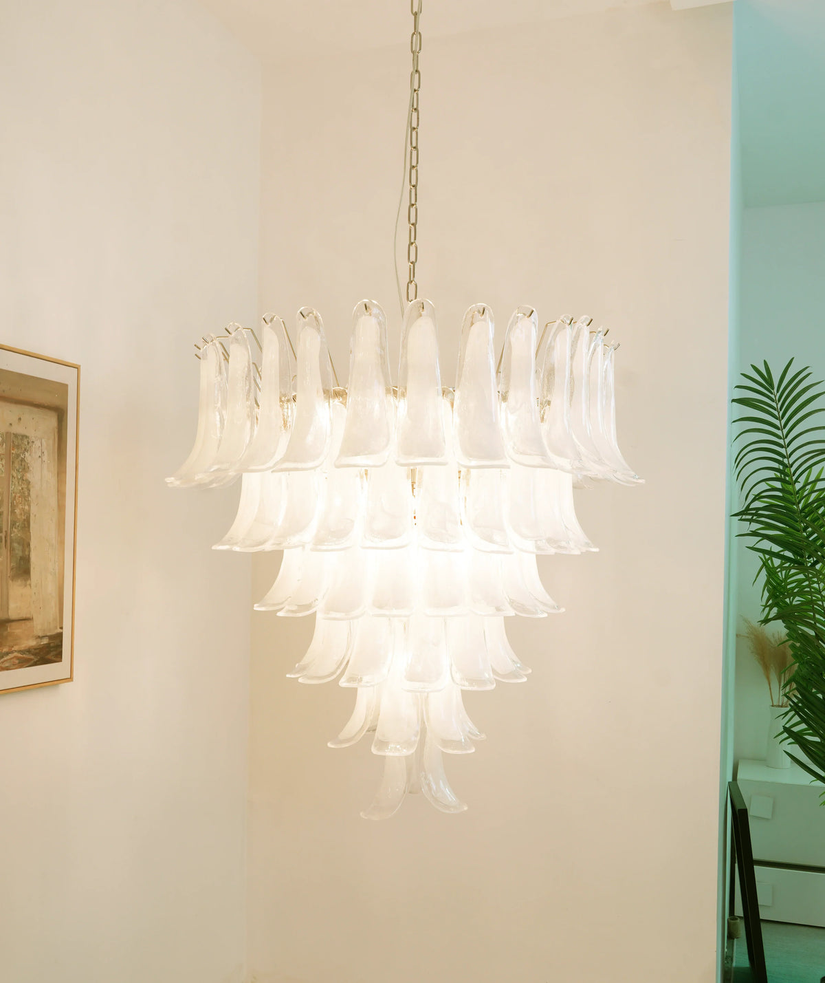 Vintage Murano Transparent Glass Petals Chandelier