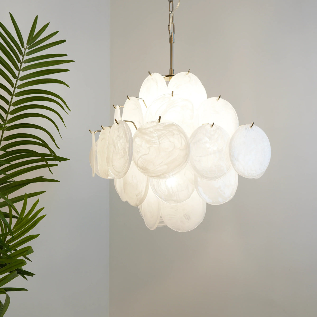 Vintage Murano White Disks Chandelier