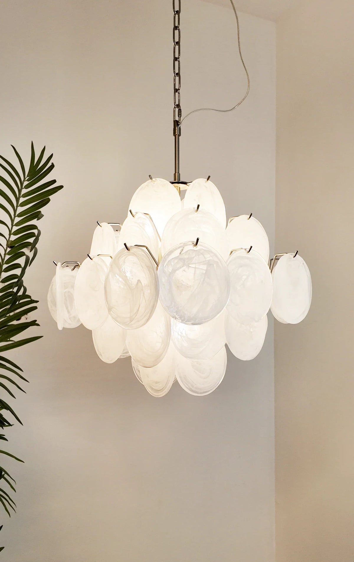 Vintage Murano White Disks Chandelier