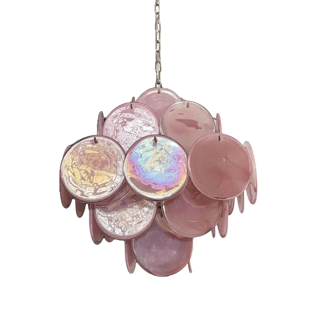 Vintage Murano Pink Disks Chandelier