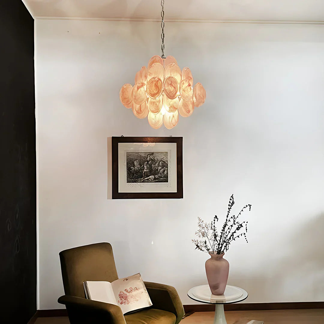Vintage Murano Pink Disks Chandelier