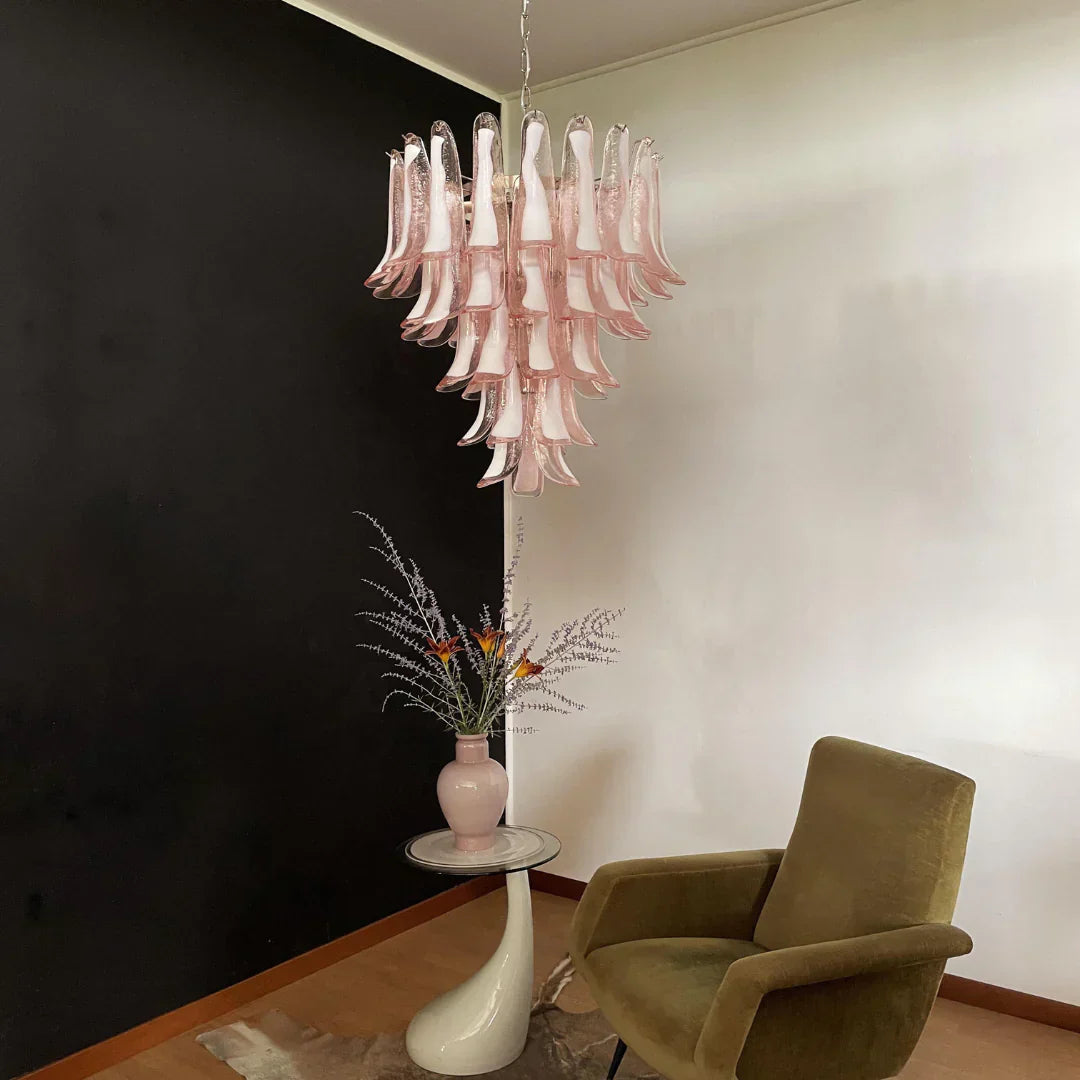 Vintage Pink Murano Glass Petals Chandelier