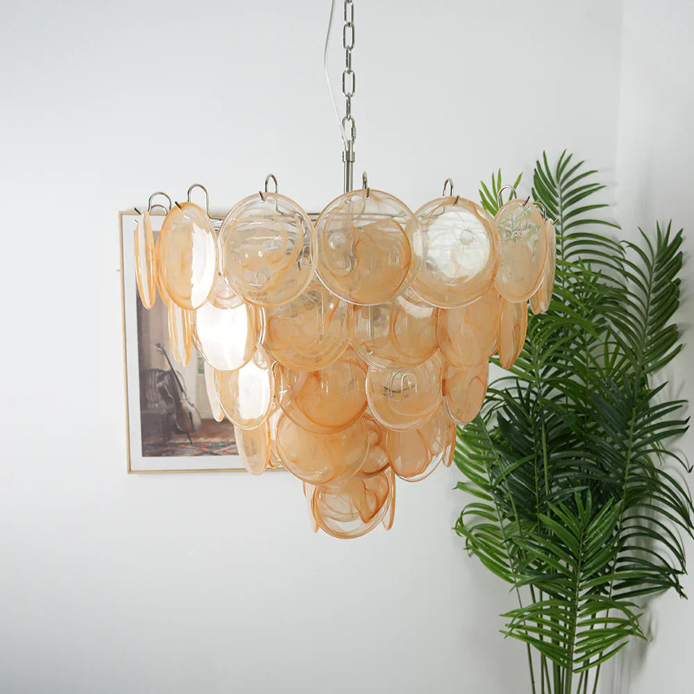 Elegant Gold Murano Iridescent Disc Chandelier