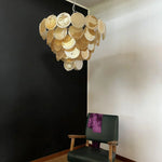 Elegant Gold Murano Iridescent Disc Chandelier