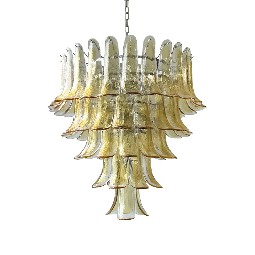 Vintage Transparent Amber Murano Glass Petals Chandelier