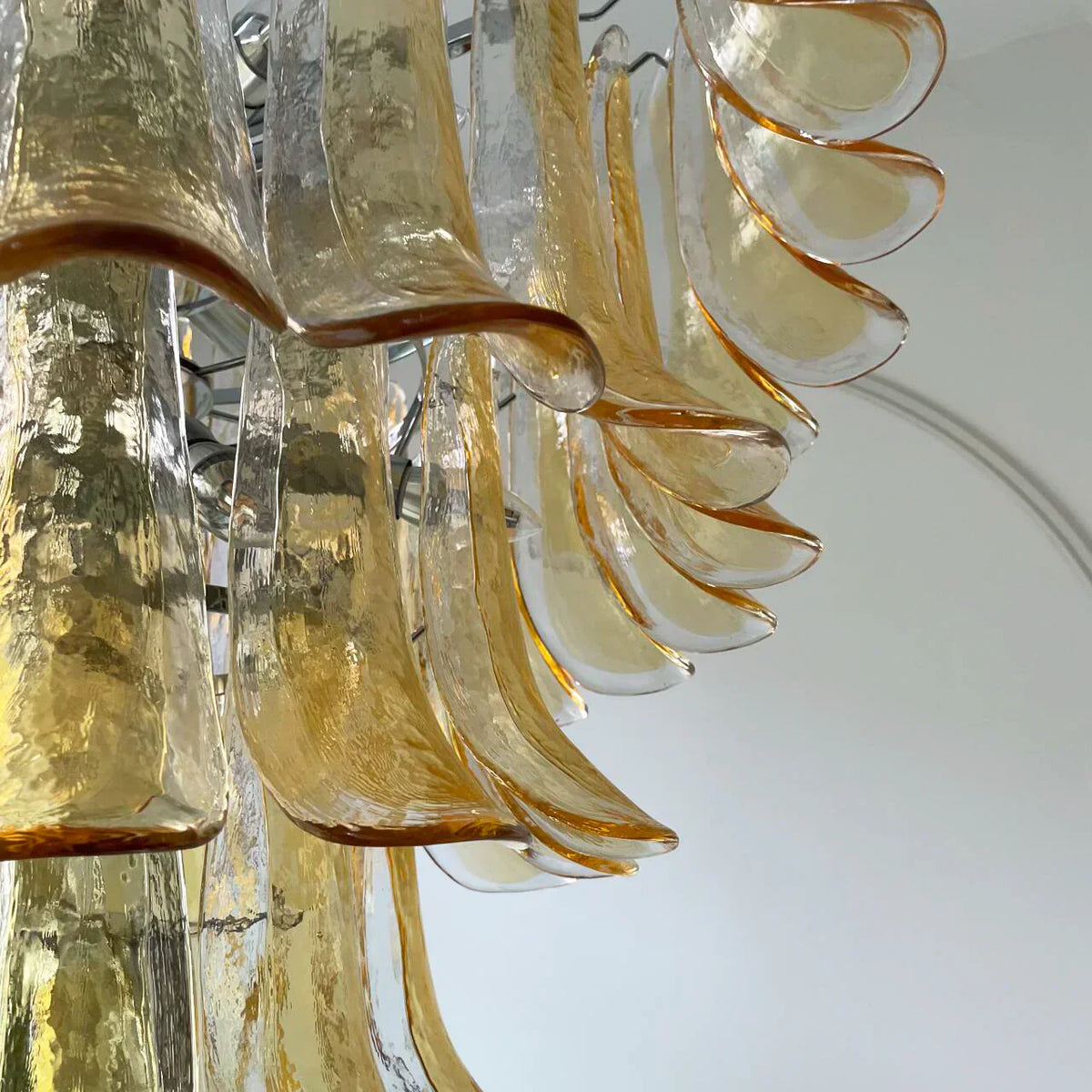 Vintage Transparent Amber Murano Glass Petals Chandelier