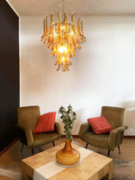 Vintage Transparent Amber Murano Glass Petals Chandelier