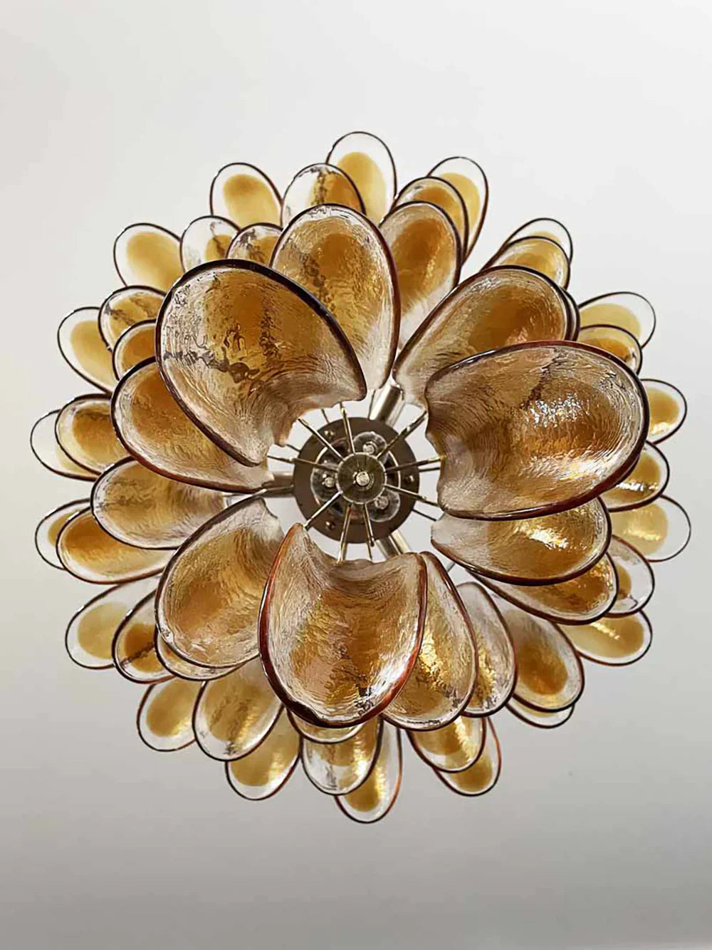 Vintage Transparent Amber Murano Glass Petals Chandelier